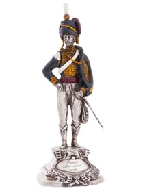 ANTIQUE ITALIAN 800 SILVER ENAMEL MILITARY FIGURE