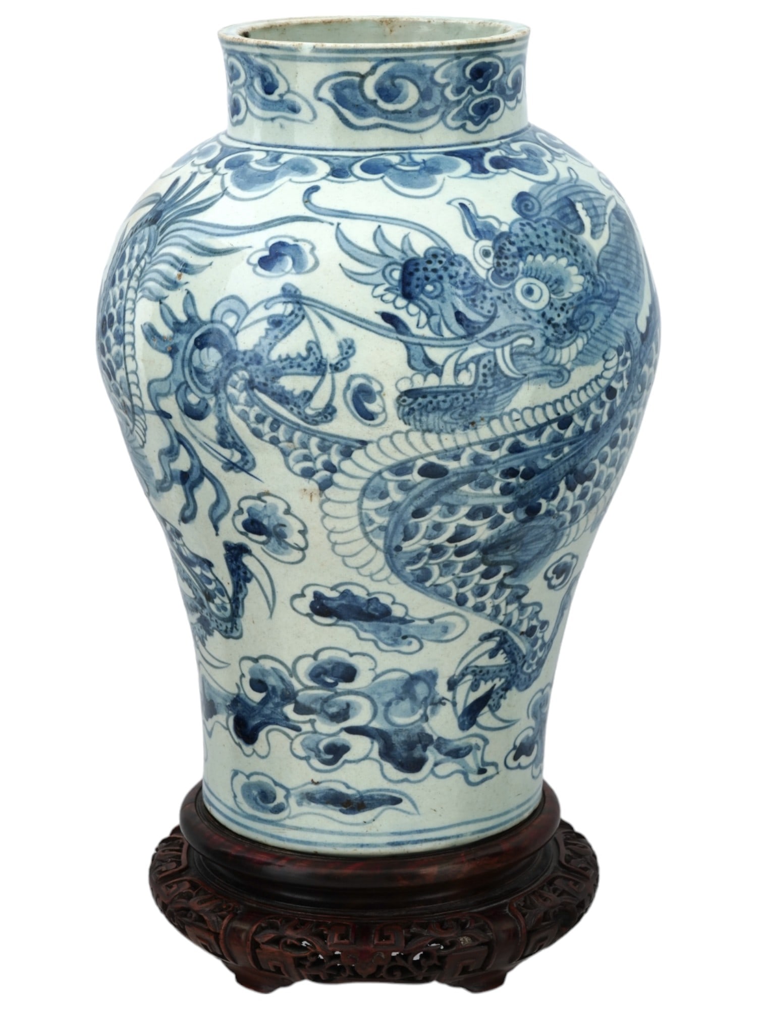 ANTIQUE KOREAN BLUE AND WHITE PORCELAIN VASE ON A STAND (1 of 6)