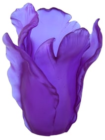 LARGE DAUM FRANCE ULTRAVIOLET CRYSTAL TULIP VASE IOB