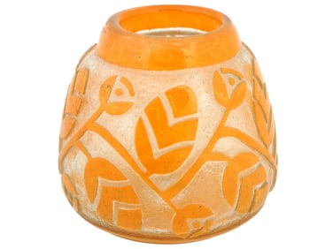 ATTR TO NANCY DAUM ORANGE ACID ETCHED GLASS VASE