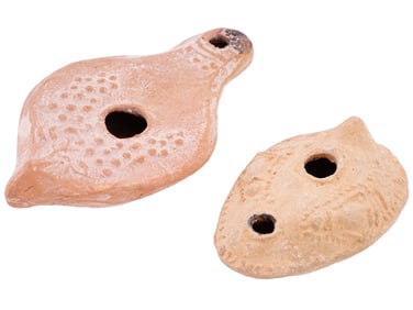 TWO ANTIQUE GRAND TOUR ERA POTTERY OIL LAMPS