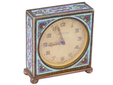ANTIQUE GERMAN JAEGER LECOULTRE ENAMEL TRAVEL CLOCK