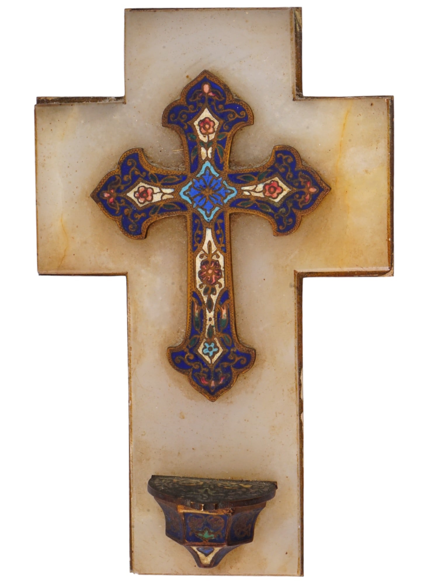 ANTIQUE FRENCH CHAMPLEVE ENAMEL HOLY WATER FONT (1 of 6)