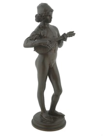 FRENCH BRONZE MUSICIAN FIGURINE AFTER PAUL DUBOIS
