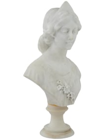 ANTIQUE ITALIAN CARVED MARBLE SCULPTED LADY BUST