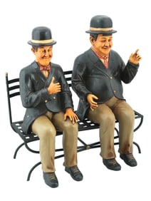 VINTAGE COMPOSITE FIGURINES LAUREL AND HARDY ON BENCH