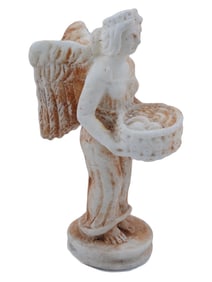 HAND CARVED MARBLE FEMALE ANGEL FIGURINE WITH BASKET