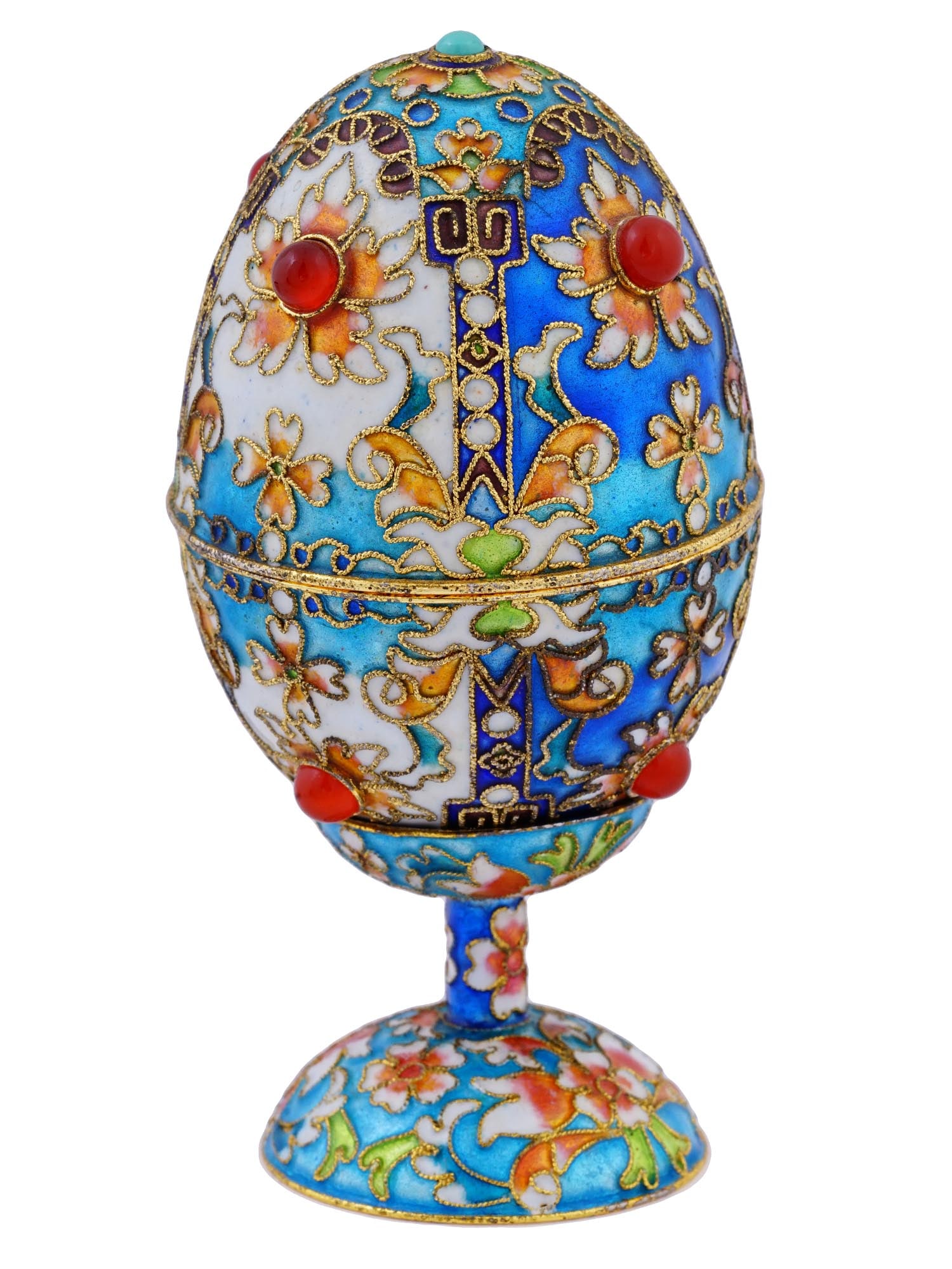 RUSSIAN MANNER CLOISONNE EGG TRINKET BOX WITH STAND (1 of 7)