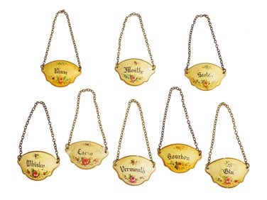 ANTIQUE FRENCH ART NOUVEAU HAND PAINTED BOTTLE TAGS