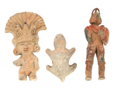 THREE PRE COLUMBIAN MANNER TERRACOTTA FIGURINES