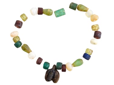 ANCIENT ROMAN GLASS PHALLUS PENDANT ON BEADED STRING
