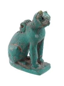ANCIENT EGYPTIAN FAIENCE AMULET CAT SITTING