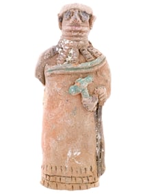 ANCIENT MESOPOTAMIAN TERRACOTTA IDOL WARRIOR HOLDING AX