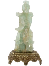 ANTIQUE CHINESE CARVED JADE GUANYIN GODDESS FIGURINE