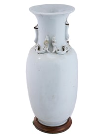 CHINESE DRAGON DESIGN WHITE PORCELAIN VASE W STAND