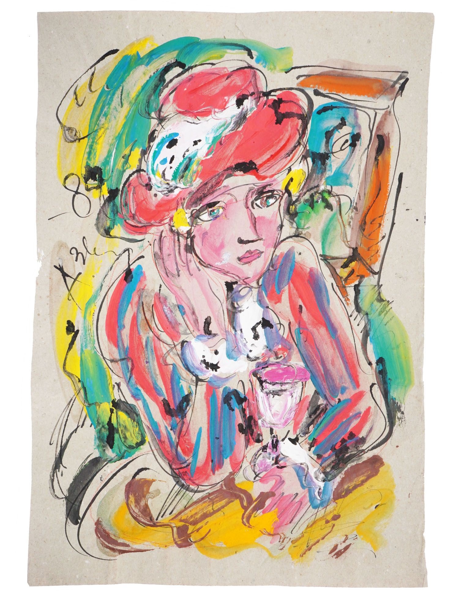 ATTR TO ANATOLY ZVEREV RUSSIAN MIXED MEDIA PAINTING (1 of 4)