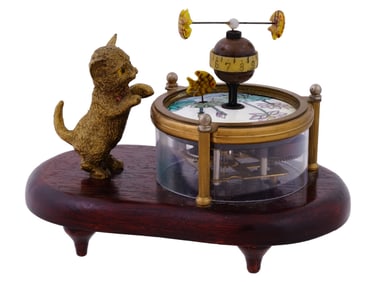 MID 20TH CENTURY CAT ROTARY CLOCK WITH AUTOMATON