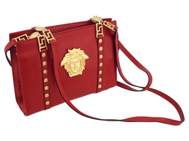 1990 VERSACE MEDUSA RED LEATHER SHOULDER BAG