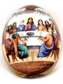 ANTIQUE RUSSIAN PORCELAIN EASTER EGG W LAST SUPPER
