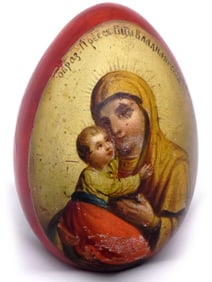 ANTIQUE RUSSIAN ORTHODOX LACQUERED EASTER EGG