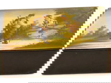 ANTIQUE RUSSIAN LACQUERED HAND PAINTED TRINKET BOX