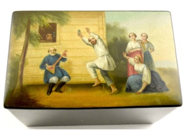 ANTIQUE LATE 19TH C RARE RUSSIAN LACQUERED BOX