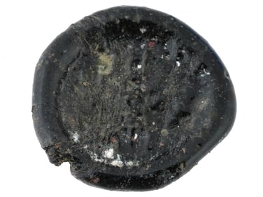 ANCIENT JUDAEAN BLACK GLASS TOKEN WITH MENORAH