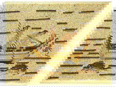 ANCIENT BYZANTINE FRAGMENT OF A MOSAIC PIECE FISHERMEN