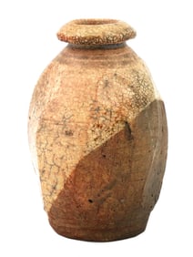 SMALL ANCIENT CARVED STONE VASE WITH A THICK MOUTH