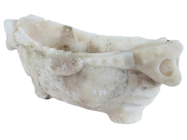 ANCIENT BYZANTINE PERIOD CARVED MARBLE BOWL HANDLED