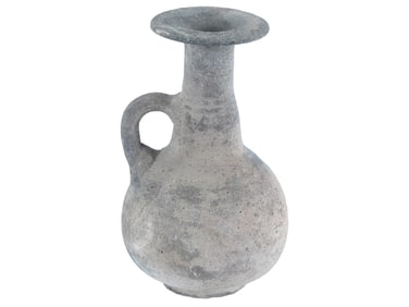 ANCIENT CLAY JAR WITH A LONG NECK AND BULBOUS BODY