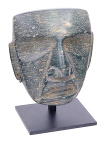 ANCIENT PRE COLUMBIAN OLMEC STYLE CARVED JADE MASK