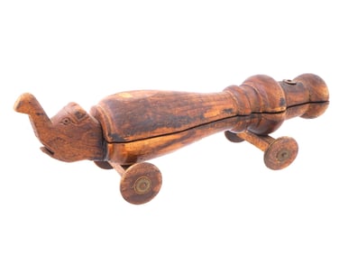 ANTIQUE 19TH C INDIAN CARVED WOOD ELEPHANT TIKKA BOX