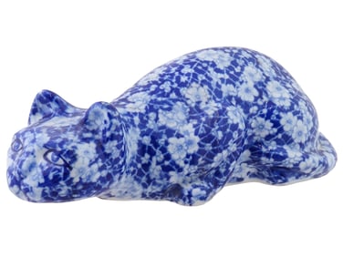 CHINESE CALICO VINTAGE PORCELAIN BLUE CAT FIGURINE