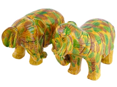 ANTIQUE 19TH C CHINESE GLAZED PORCELAIN ELEPHANTS