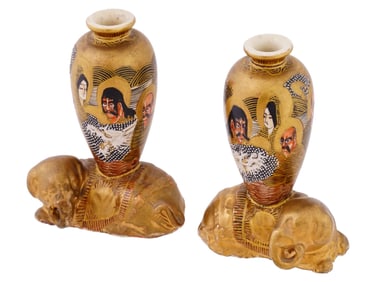 ANTIQUE JAPANESE SATSUMA SHIMAZU PORCELAIN VASES