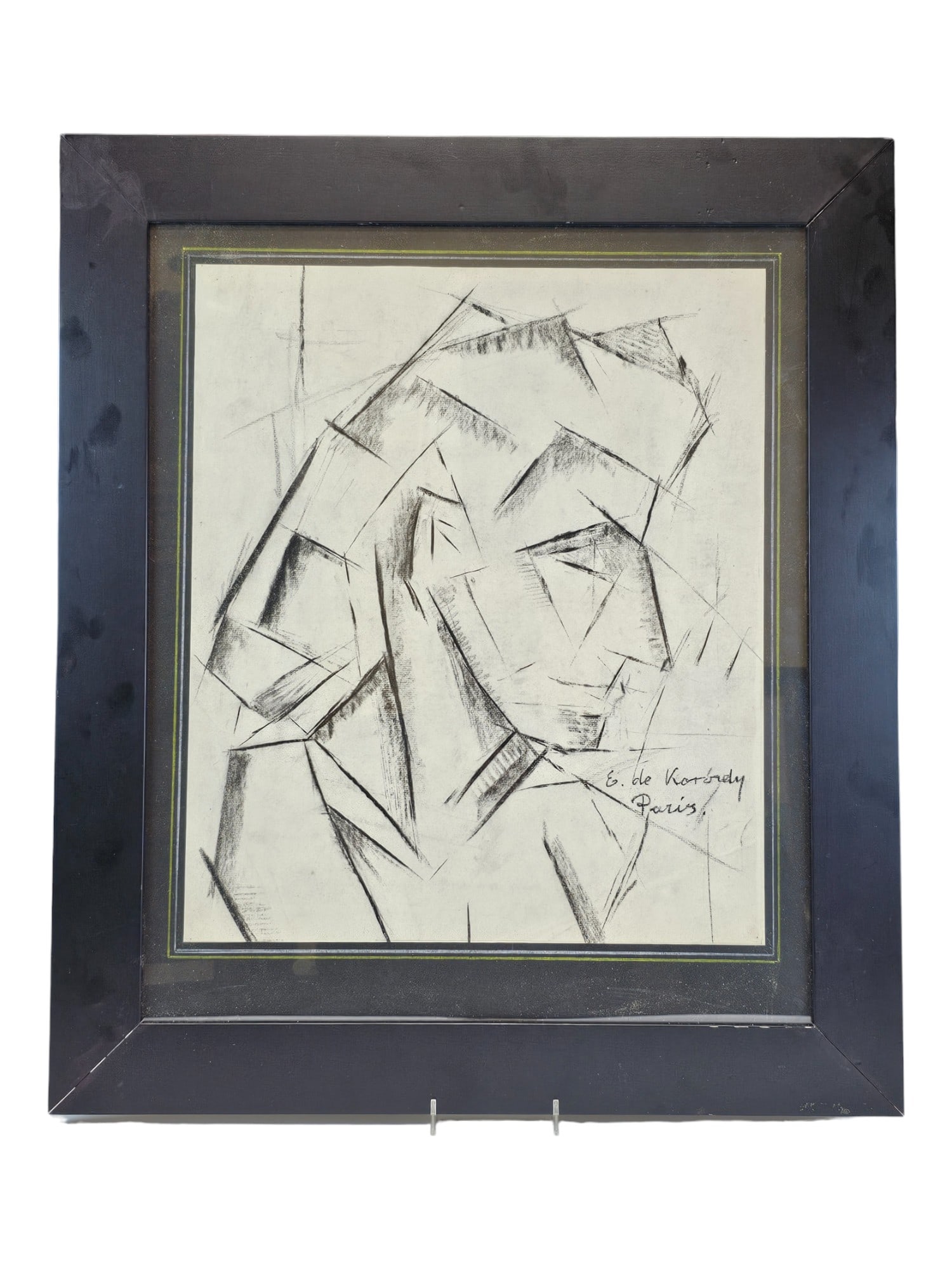 HUNGARIAN ELEMER DE KORODY CUBIST CHARCOAL PAINTING (1 of 6)