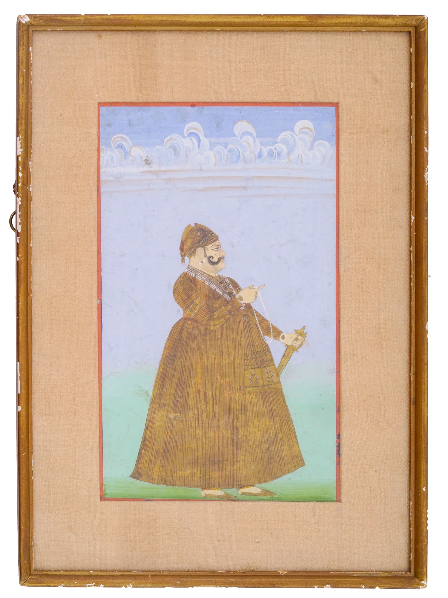 ANTIQUE INDIAN MUGHAL NOBLEMAN MINIATURE PAINTING (1 of 9)
