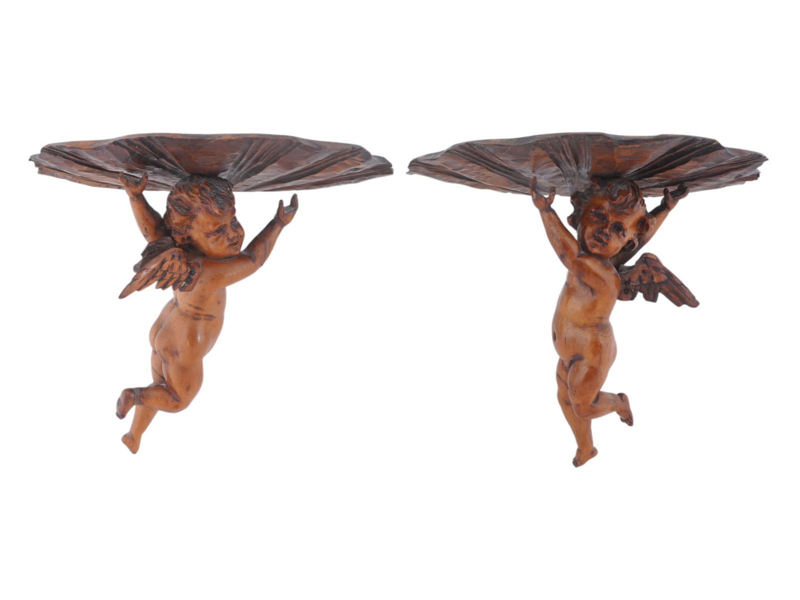 ANTIQUE 19TH C CARVED WOOD WALL BRACKETS W CHERUBS (1 of 5)