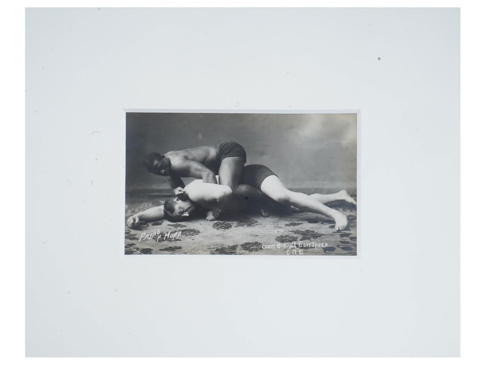 ANTIQUE RUSSIAN BYSTROV STUDIO PHOTO OF WRESTLERS (1 of 6)