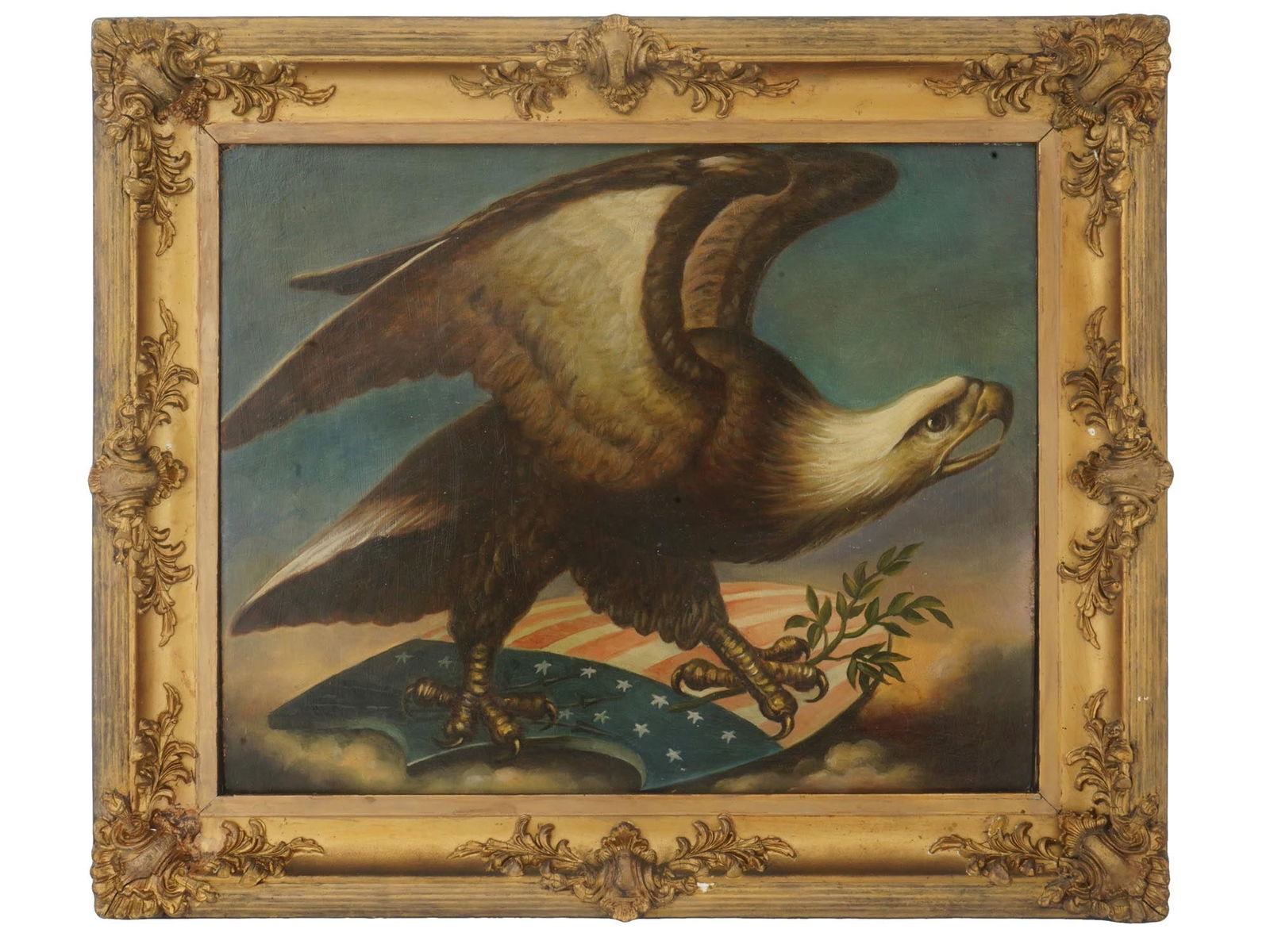 20TH CENTURY AMERICAN EAGLE OIL PAINTING FRAMED (1 of 3)