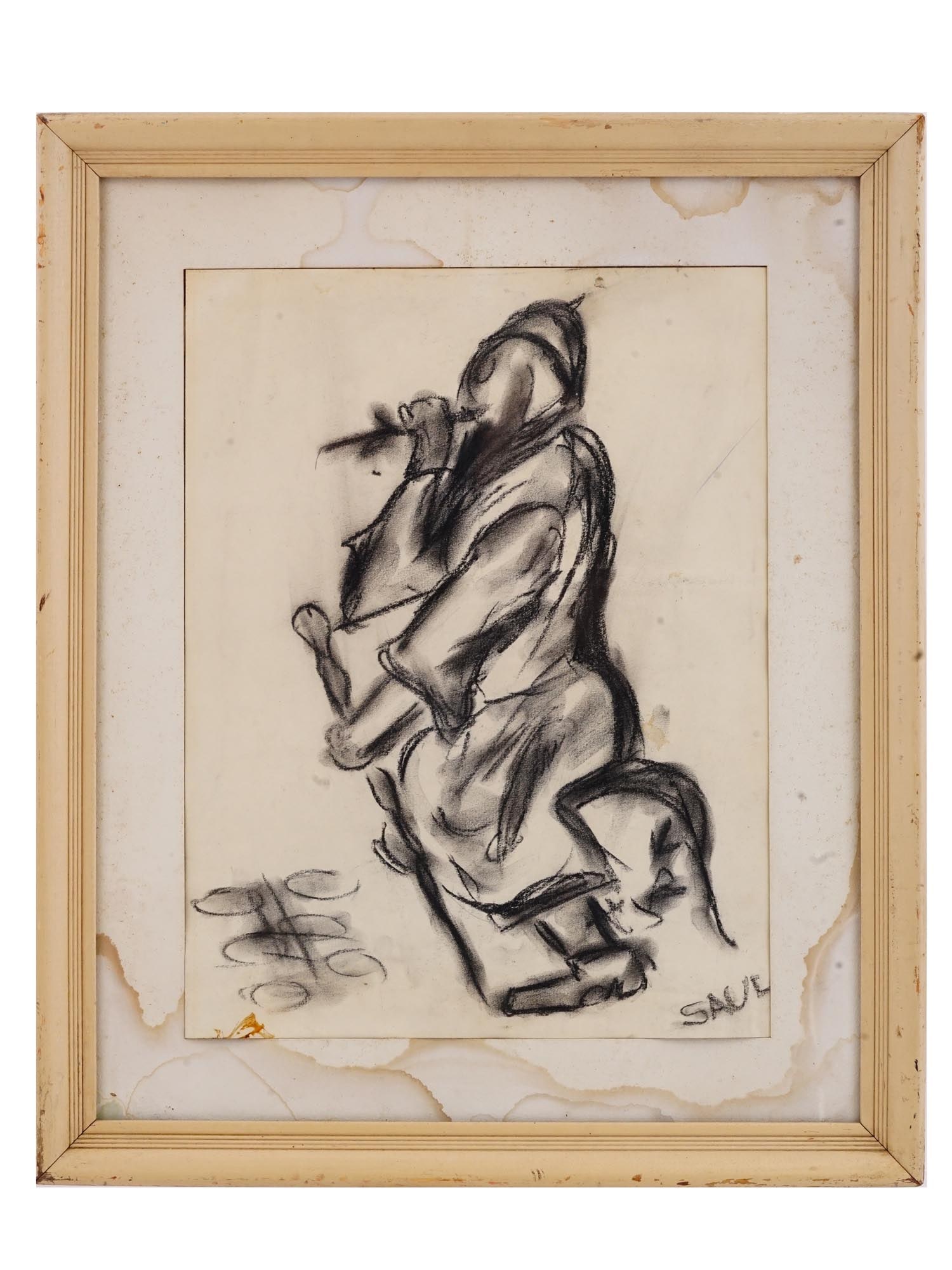 AMERICAN CHARCOAL PAINTING ON PAPER BY PETER SAUL (1 of 4)