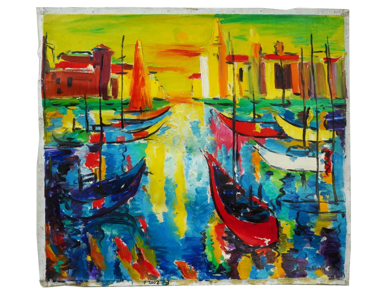 RUSSIAN VENICE OIL PAINTING BY KARAKHAN SEFERBEKOV: Karakhan Seferbekov, Russian Soviet era, born 1957, oil painting on canvas, Spring in Venice Part1, 1998. Signed and dated, lower right. Additionally signed, titled, dated, and inscribed, on the backs