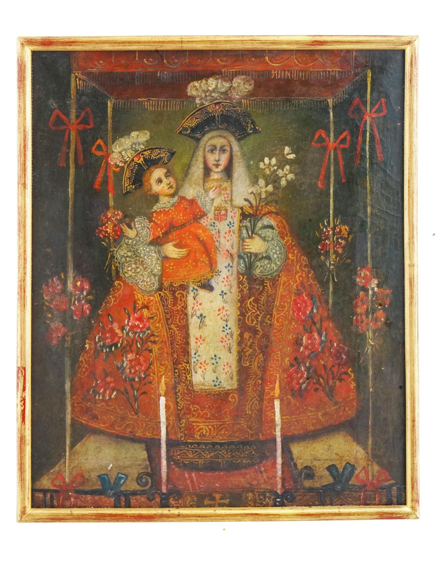 ANTIQUE SPANISH COLONIAL SCHOOL MADONNA CHILD ICON (1 of 5)