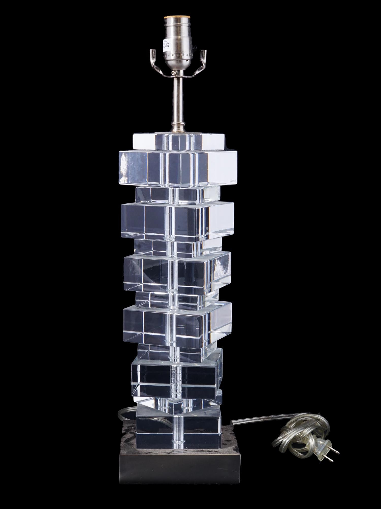 STACKED LUCITE TABLE LAMP IN MANNER OF KARL SPRINGER (1 of 8)