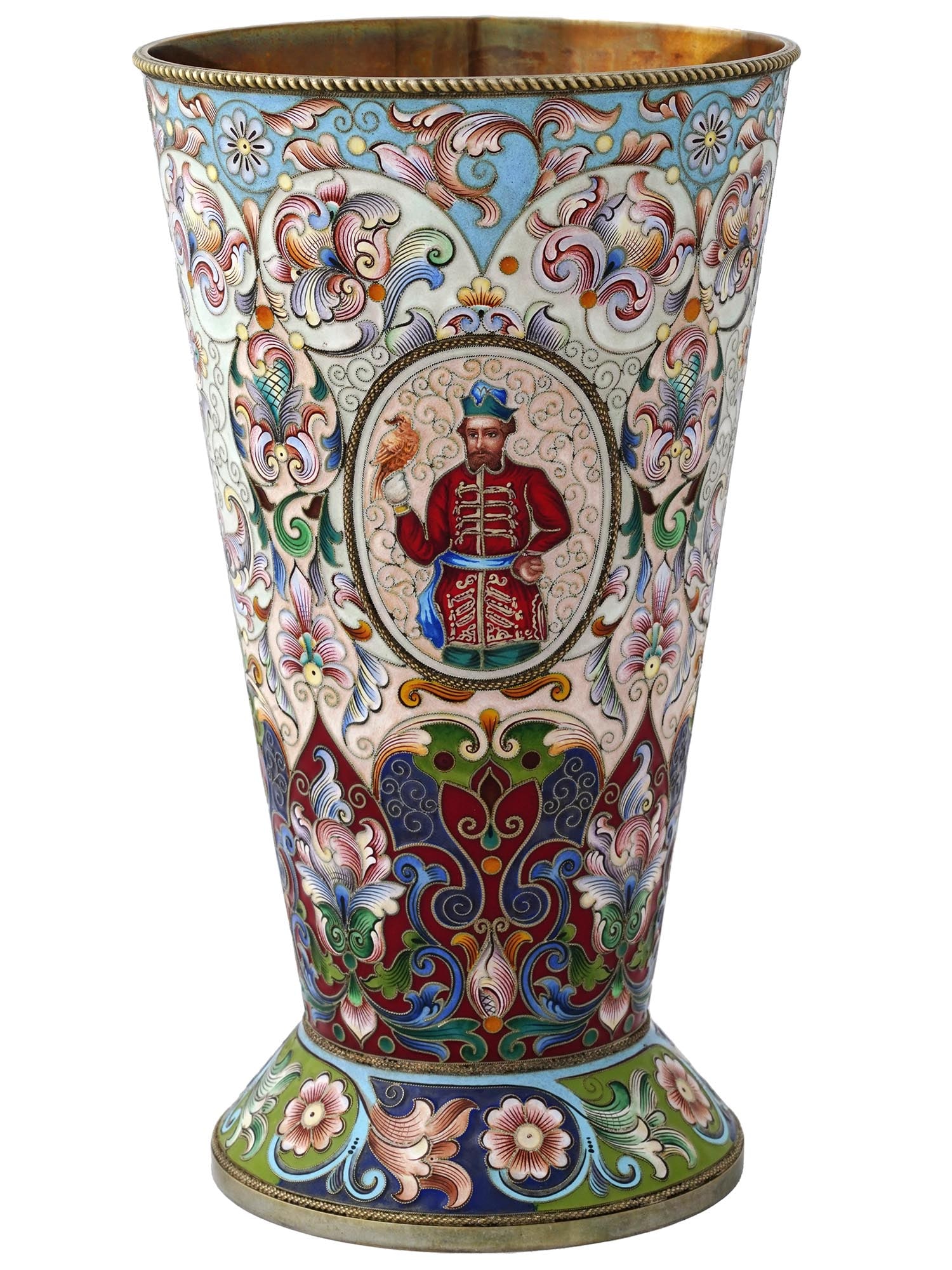 LARGE RUSSIAN 84 GILT SILVER ENAMEL PRESENTATION CUP (1 of 6)