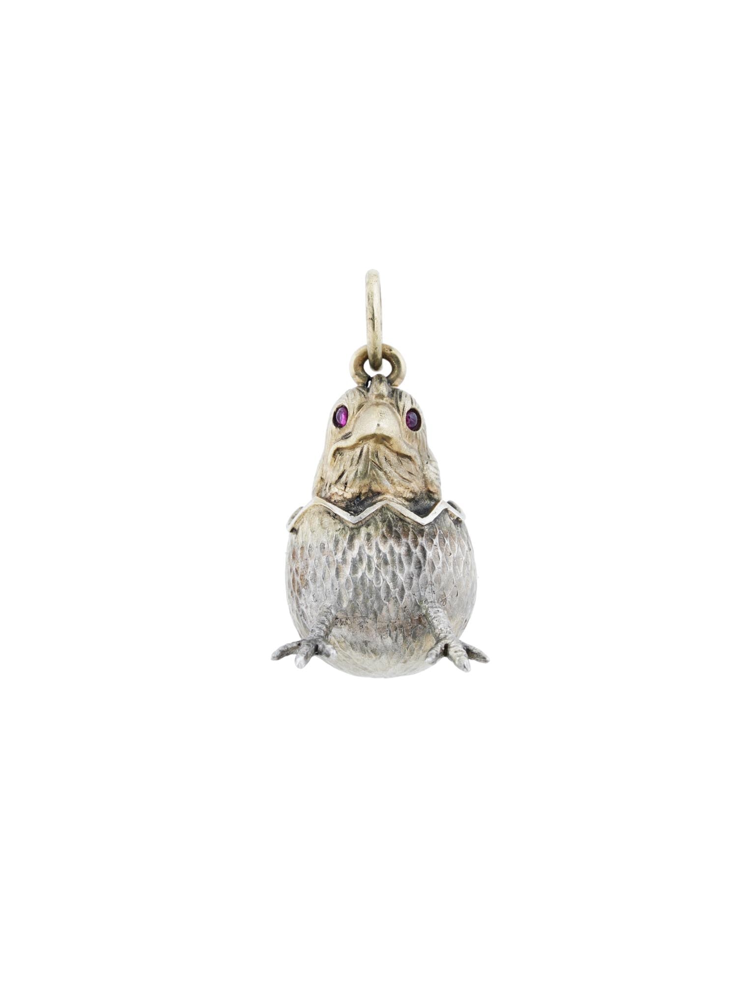 RUSSIAN GILT SILVER AND RUBY CHICKEN EGG PENDANT (1 of 5)