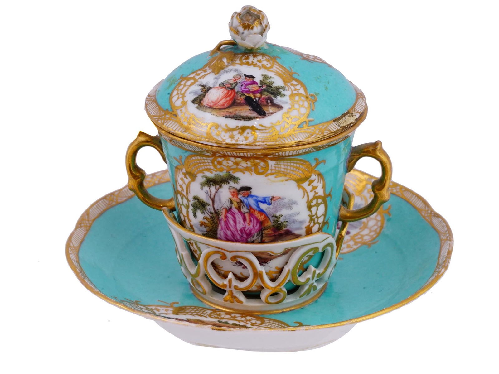 ANTIQUE GERMAN PORCELAIN LIDDED CUP AND SAUCER (1 of 14)