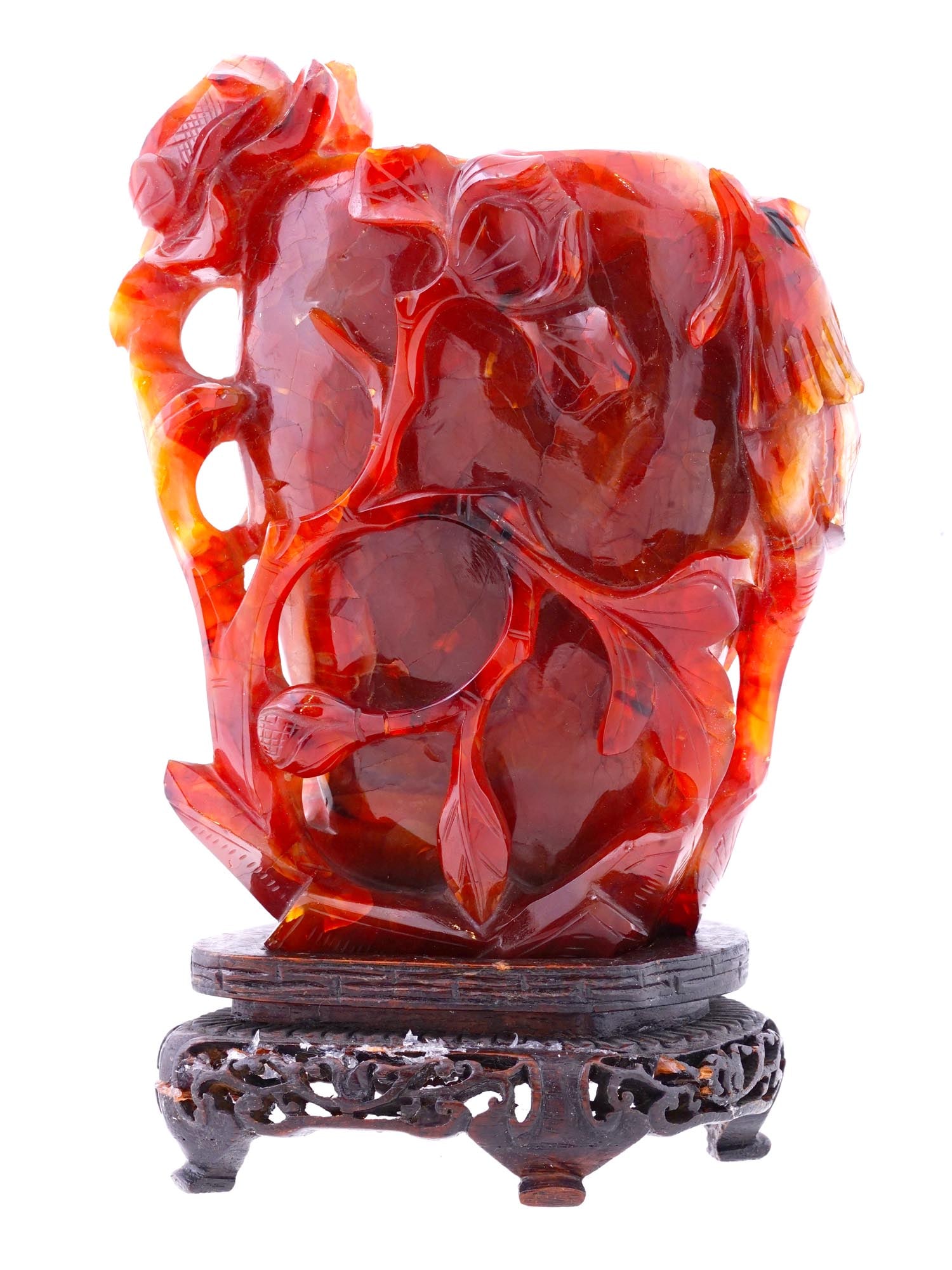 ANTIQUE CHINESE CARVED RED AGATE VASE W PHOENIX (1 of 12)