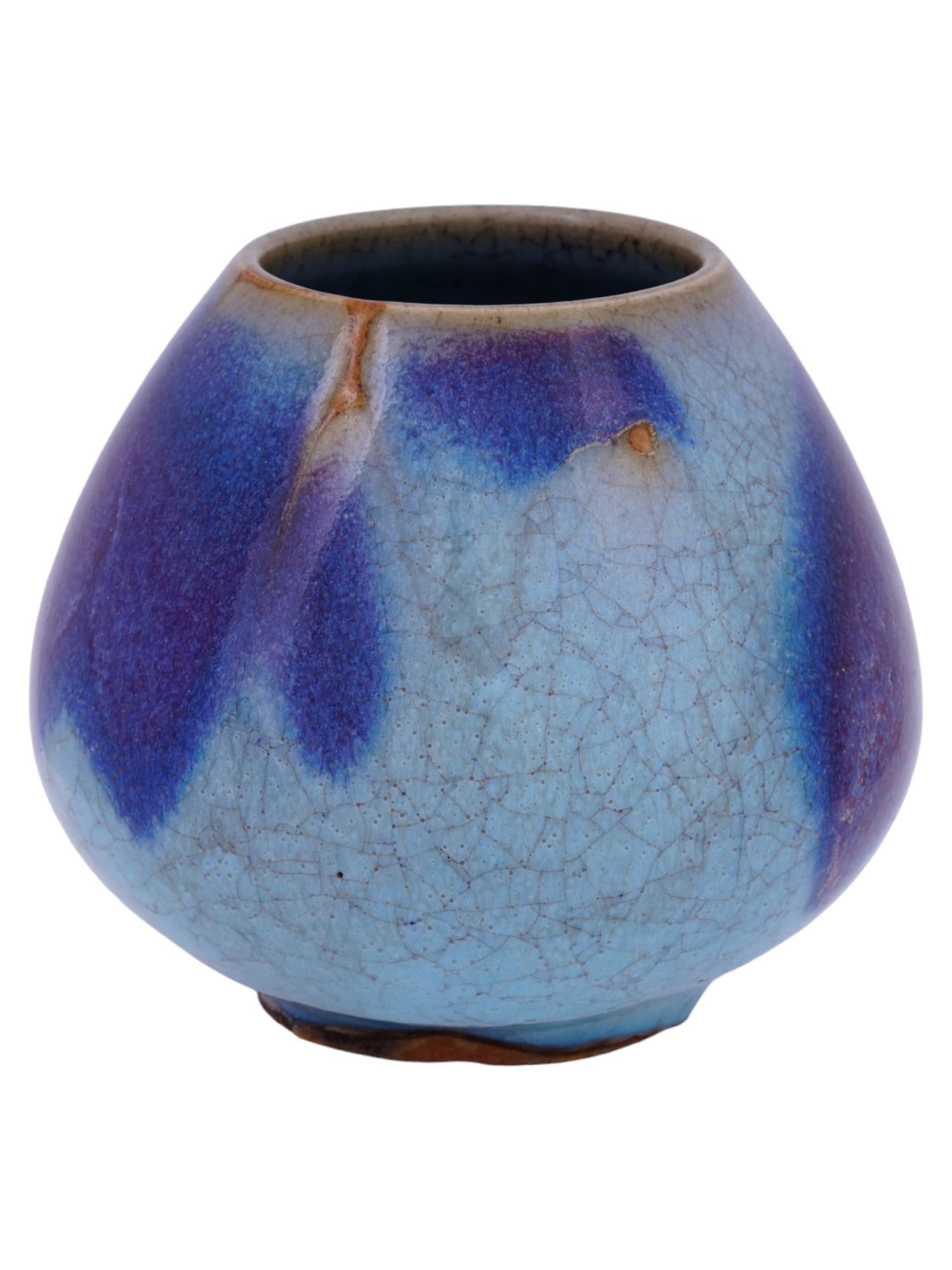 ANTIQUE CHINESE GLOBULAR BLUE GLAZED CERAMIC VASE (1 of 5)